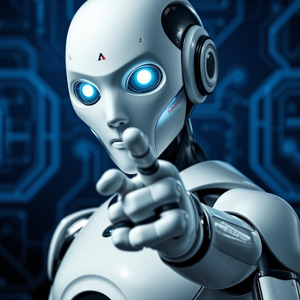 AI Google Agency humanoid robot pointing forward